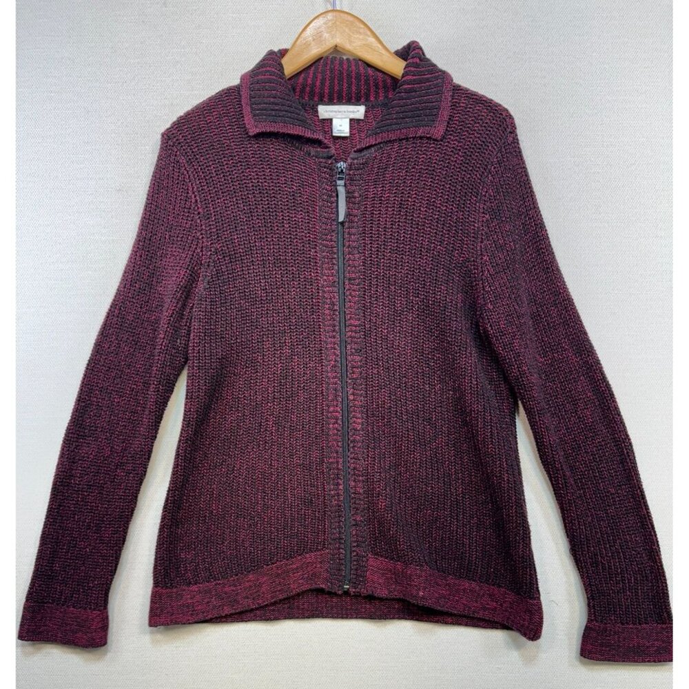 Christopher & Banks Womens Knitted Zip Cardigan Sweater Size M Black & Pink
